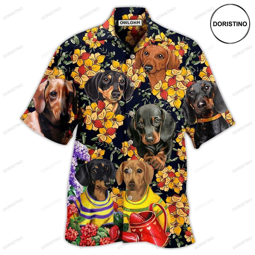 Dachshund And Flowers Black Awesome Hawaiian Shirt