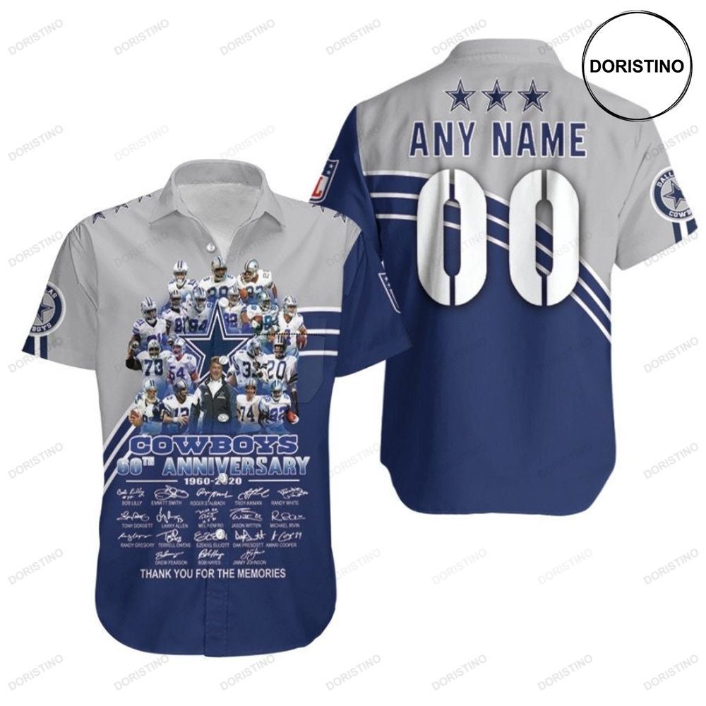 Dallas Cowboys 60th Anniversary Thank You For The Memories Legends Signed Nfl 3d Custom Name Number For Cowboys Fans Awesome Hawaiian Shirt