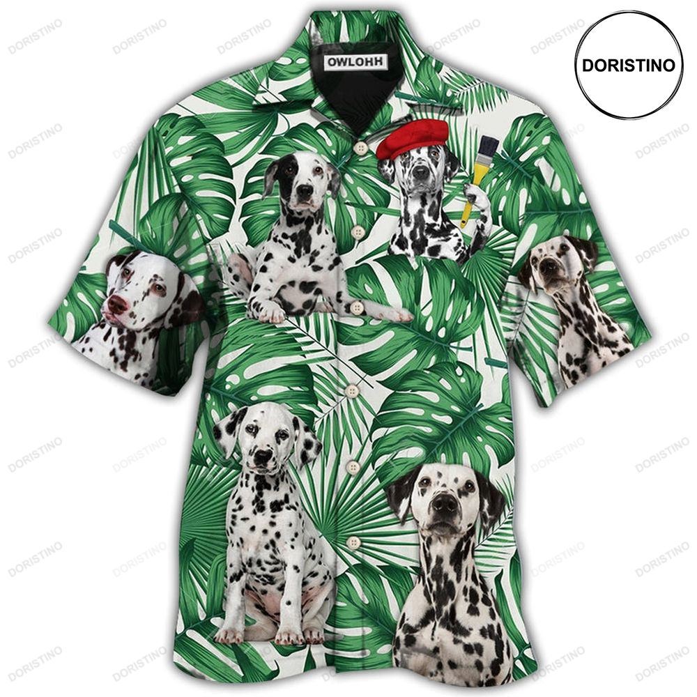 Dalmatian And Tropical Leaf Hawaiian Shirt