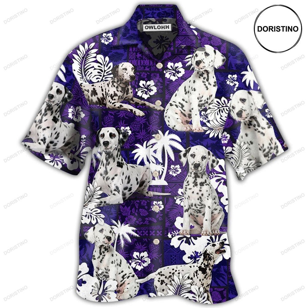 Dalmatian Dog Lover Tropical Life Purple Hawaiian Shirt