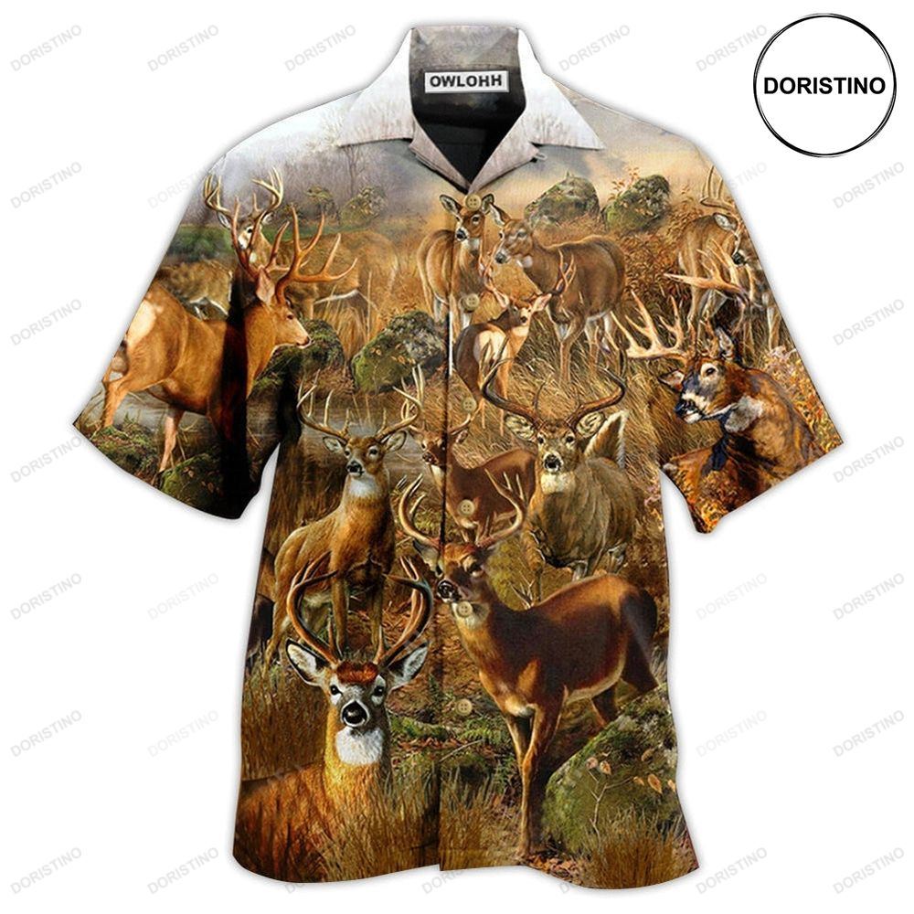 Deer In The Dry Forest With Vintage Awesome Hawaiian Shirt