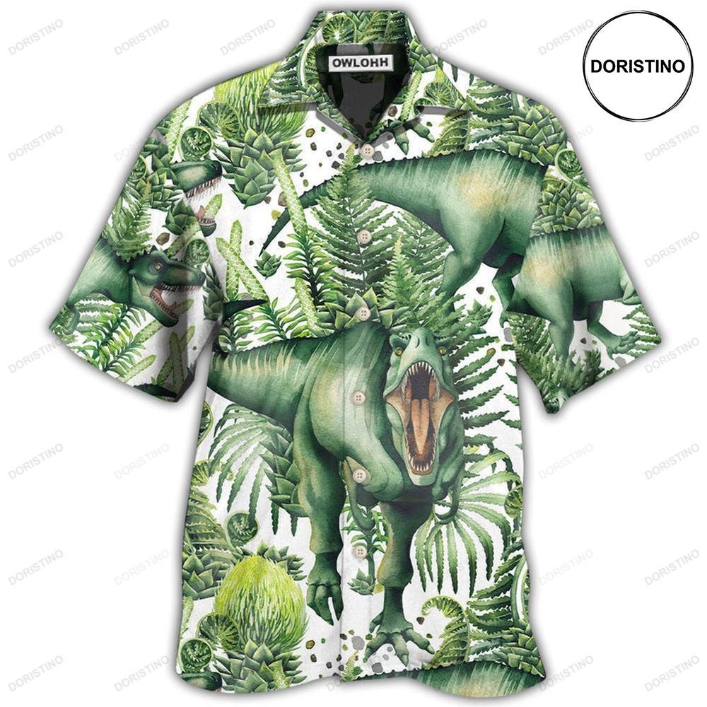Dinosaur Strong Green Tropical Leaf Hawaiian Shirt