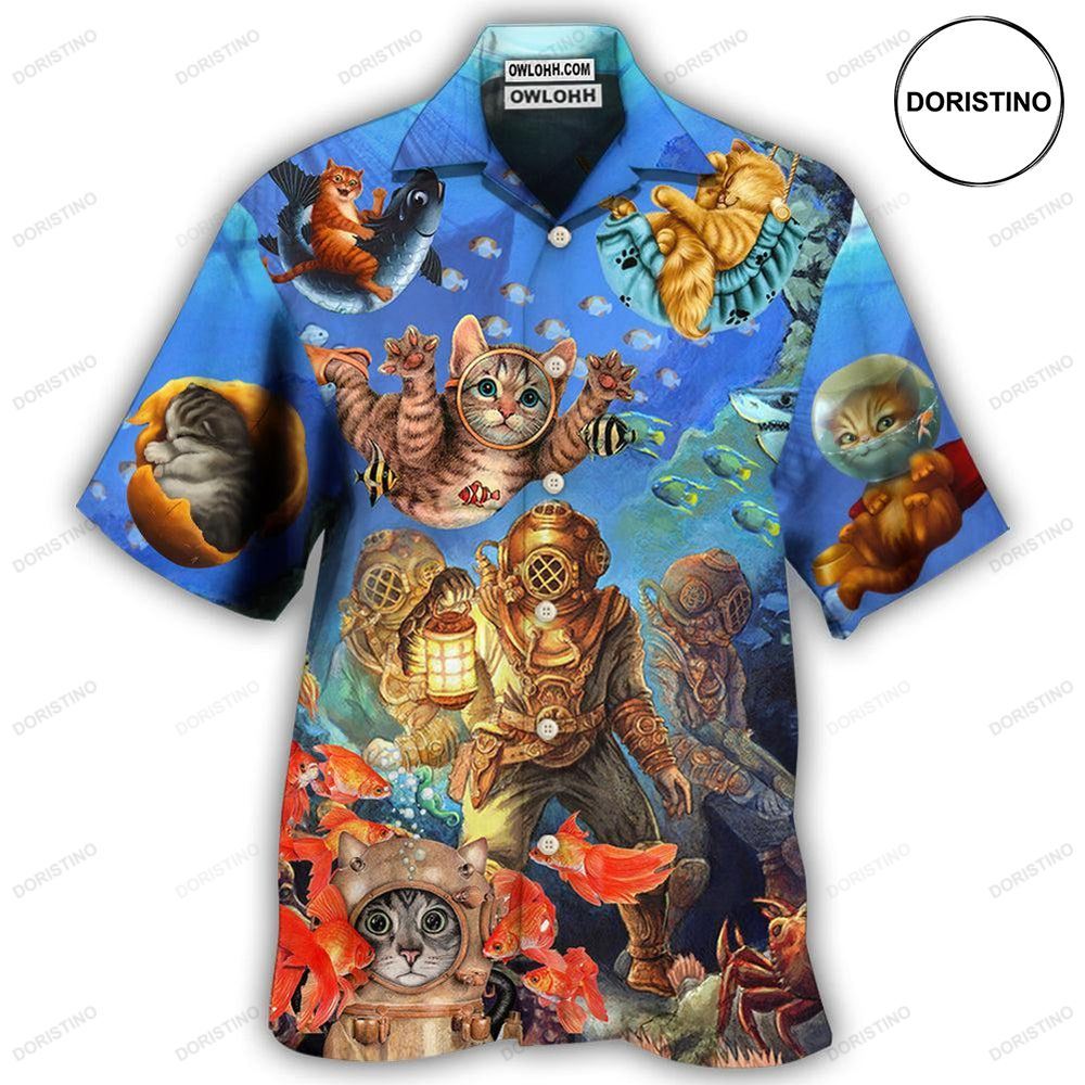 Diving Cat Under The Sea Art Awesome Hawaiian Shirt