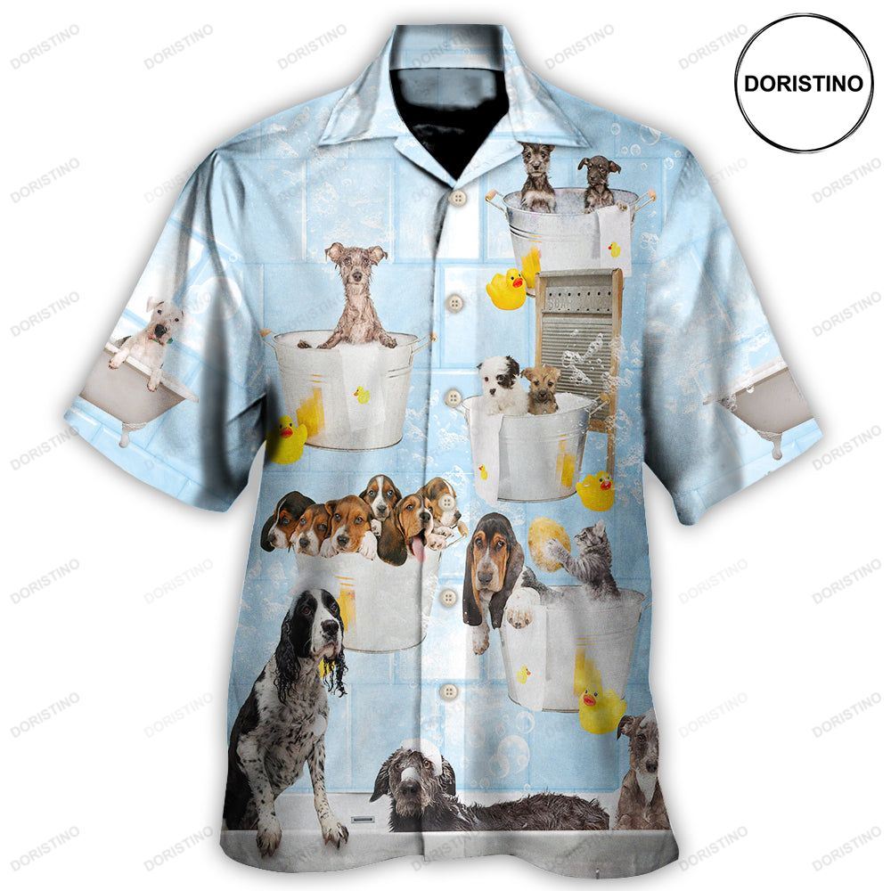 Dog Grooming Shower Happy In Bathroom Awesome Hawaiian Shirt