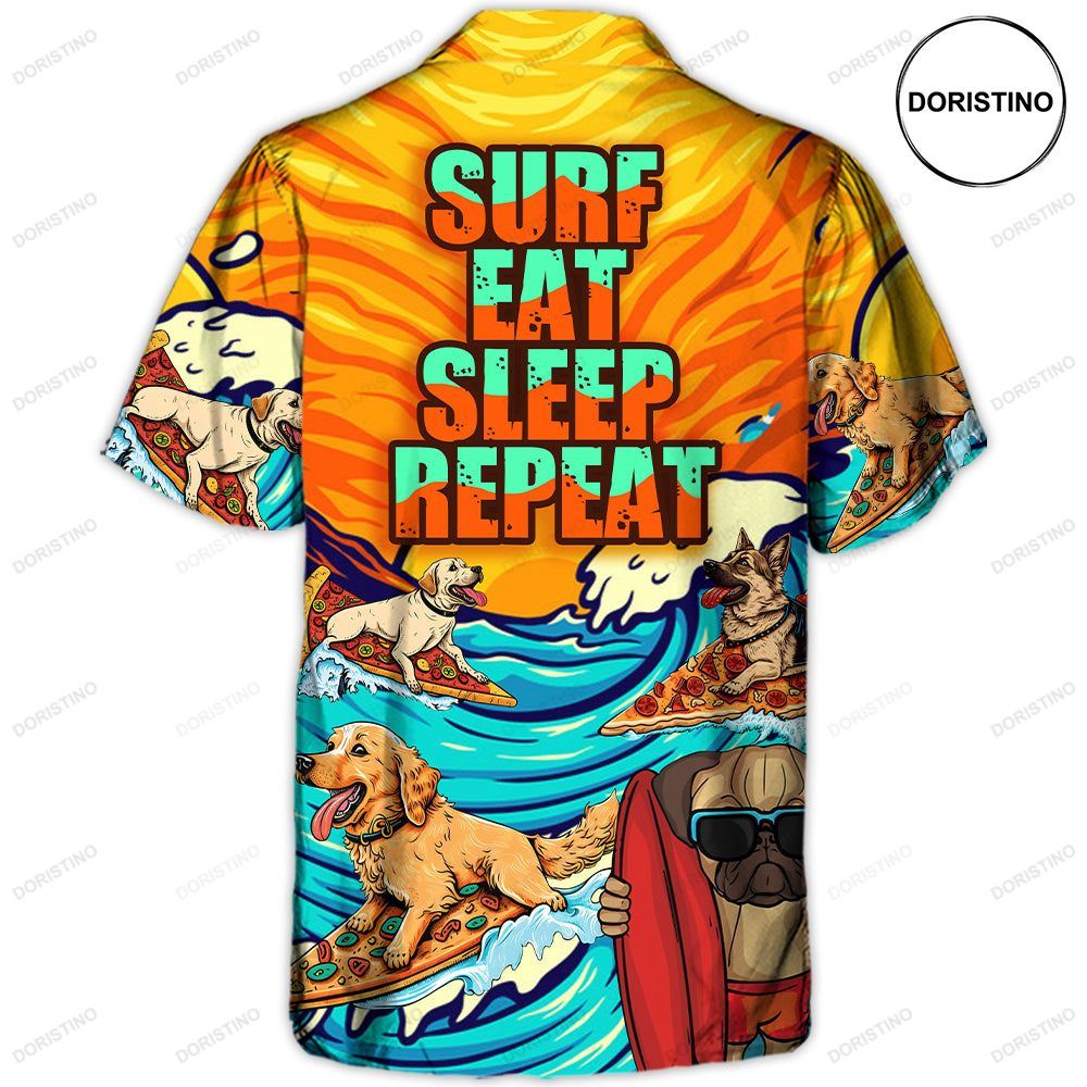 Dog Lovers Surfing Surf Eat Sleep Repeat Art Awesome Hawaiian Shirt
