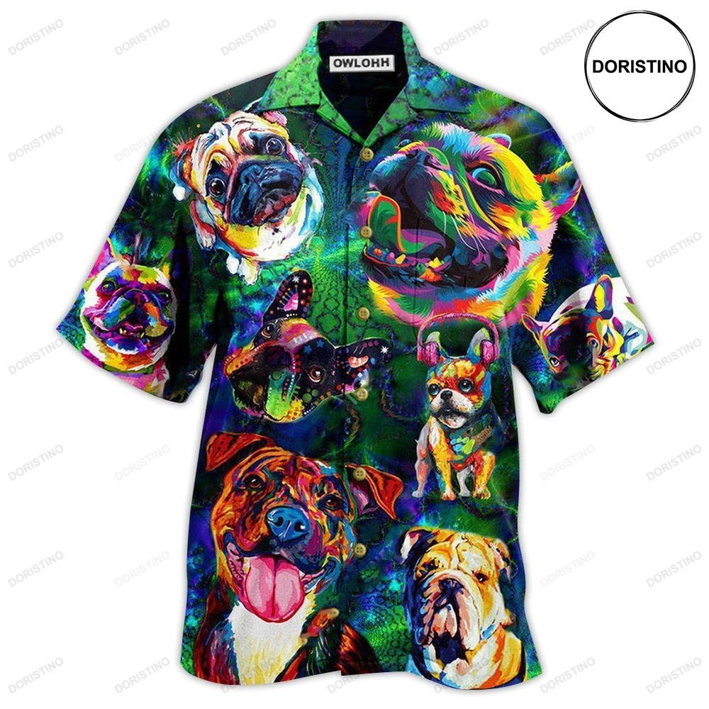 Dogs Peace Love And Colorful Awesome Hawaiian Shirt