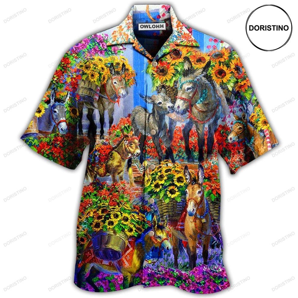 Donkey In The Spring With Sunflower Awesome Hawaiian Shirt