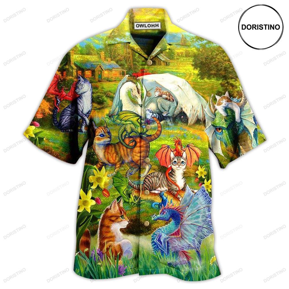 Dragon And Cats Love Life Beautiful Nature Awesome Hawaiian Shirt