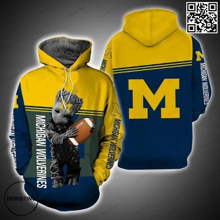 Baby Groot Hug Ball Michigan Wolverines Ncaa Gifts Awesome 3D Hoodie