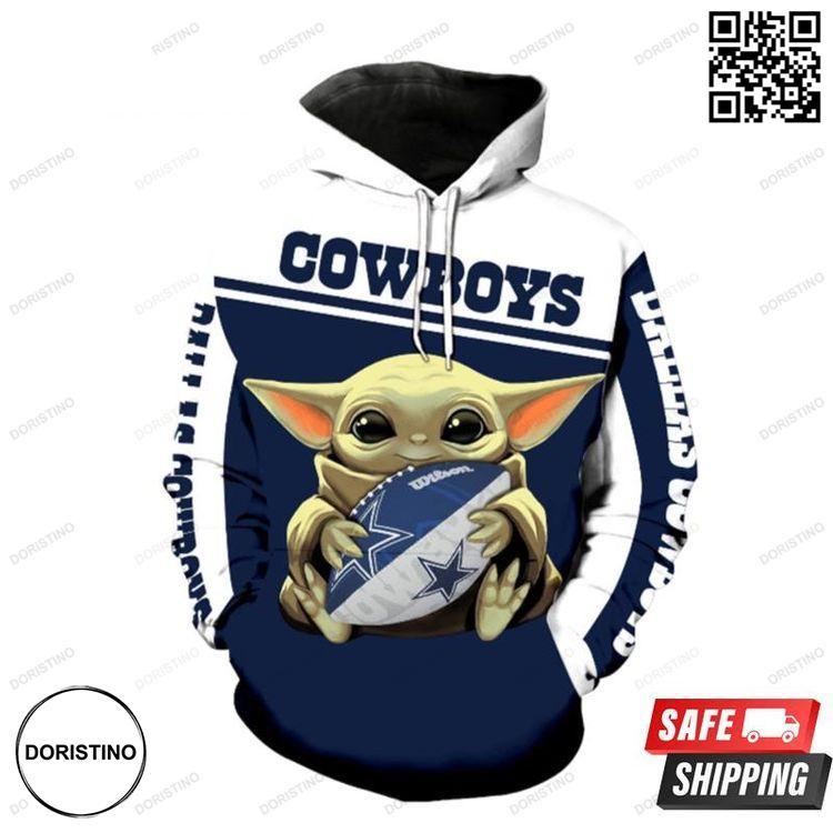 Baby Yoda Hug Dallas Cowboys All Over Print Hoodie