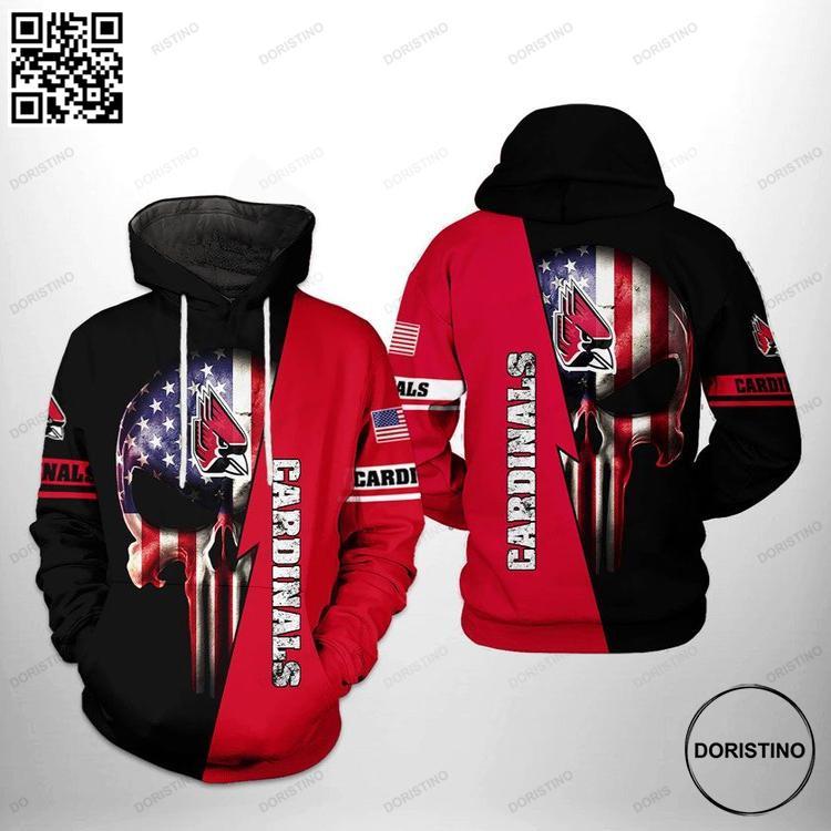 Ball State Cardinals Ncaa Us Flag Skull 3d Awesome 3D Hoodie