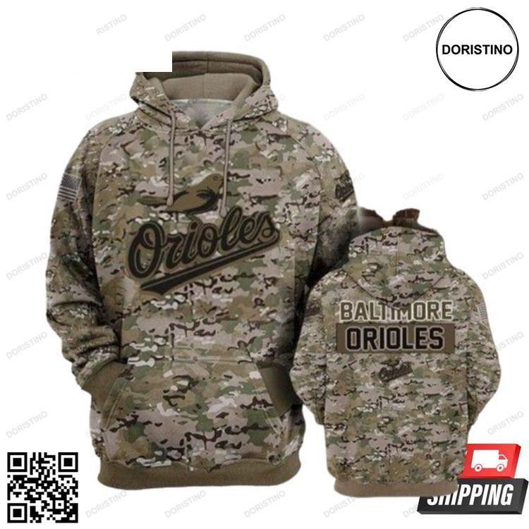 Baltimore Orioles Camouflage Veteran All Over Print Hoodie