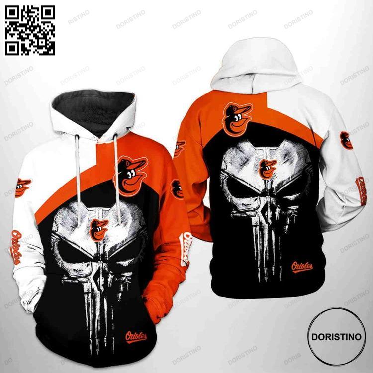 Baltimore Orioles Mlb Skull Punisher Zipper 1 Limited Edition 3D Hoodie