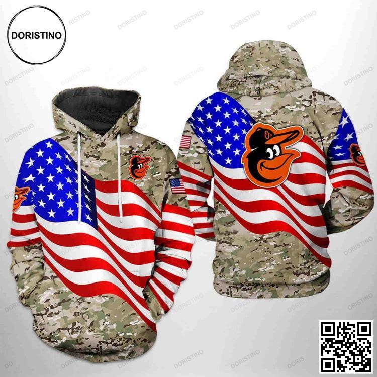Baltimore Orioles Mlb Us Flag Camo Veteran Zipper 1 Awesome 3D Hoodie