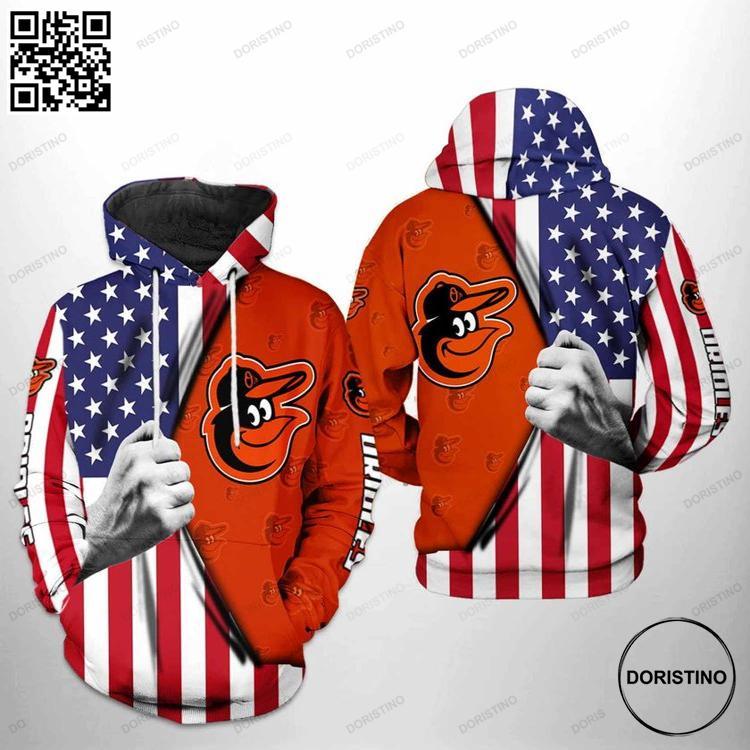 Baltimore Orioles Mlb Us Flag Zipper 1 All Over Print Hoodie