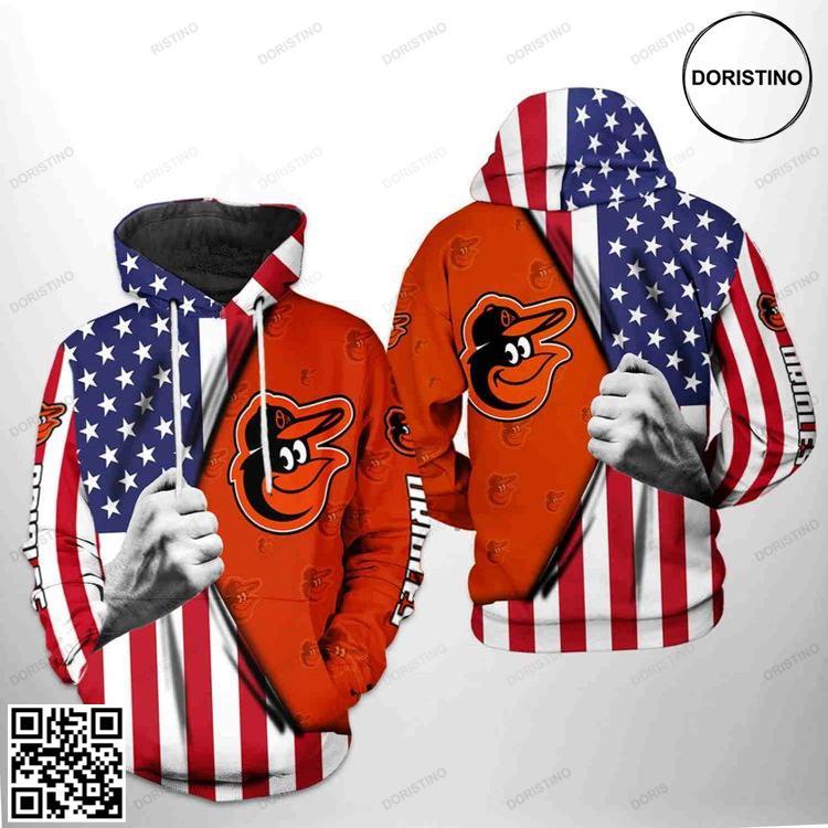 Baltimore Orioles Mlb Us Flag Zipper Limited Edition 3D Hoodie