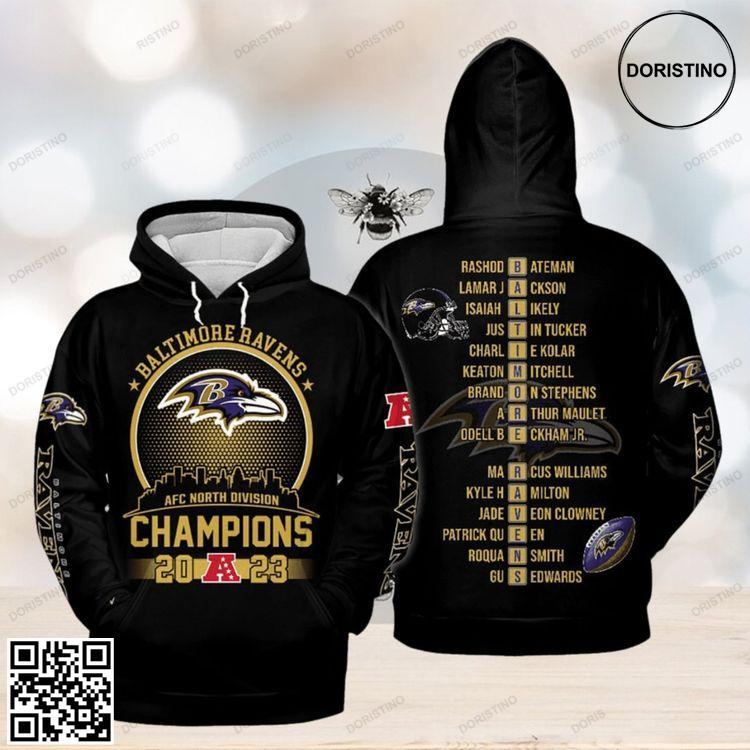 Baltimore Ravens 2023 Go Ravens Champions Black Design All Over Print Hoodie