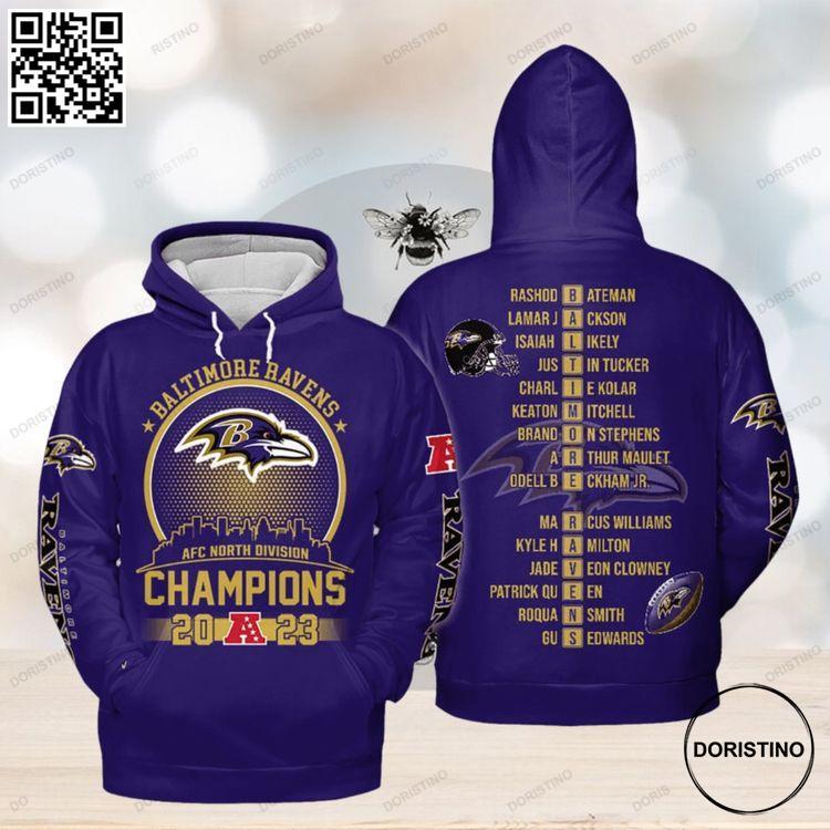 Baltimore Ravens 2023 Go Ravens Champions Awesome 3D Hoodie