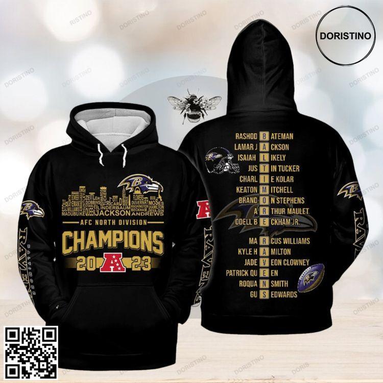 Baltimore Ravens Afc North Division Champions 2023 Black New Design Limited Edition 3D Hoodie