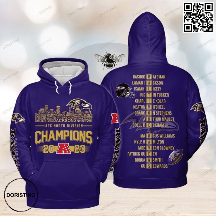 Baltimore Ravens Afc North Division Champions 2023 Awesome 3D Hoodie
