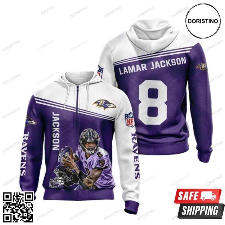 Baltimore Ravens And Lamar Jackson No 8 Up 2020 Limited Edition 3D Hoodie