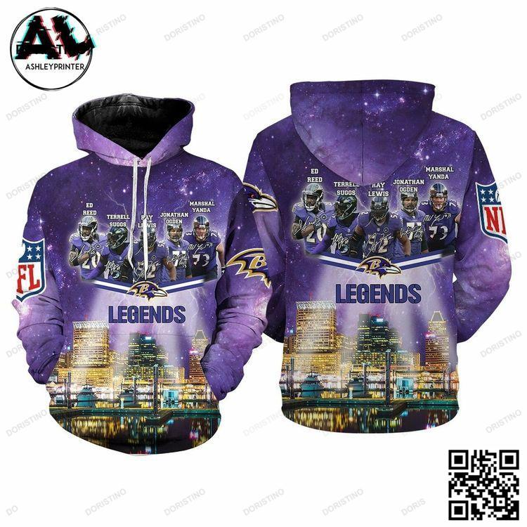 Baltimore Ravens Legend Players With Signature 3d All Over Print Hoodie