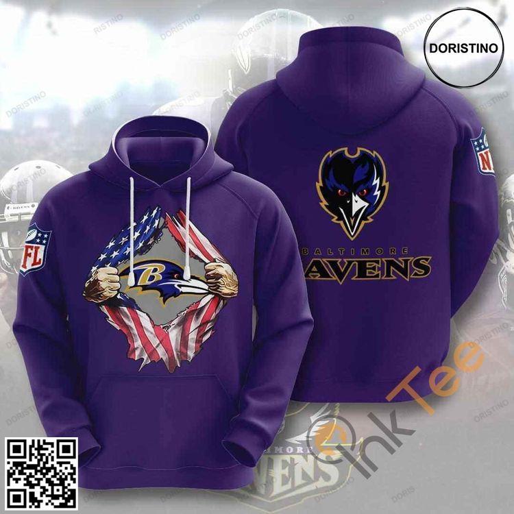 Baltimore Ravens Nfl American Ripped All Over Print Hoodie