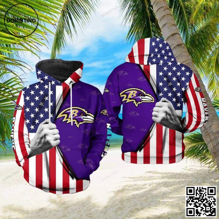 Baltimore Ravens Nfl Us Flag Team 3d Printed Ver 1 Limited Edition 3D Hoodie