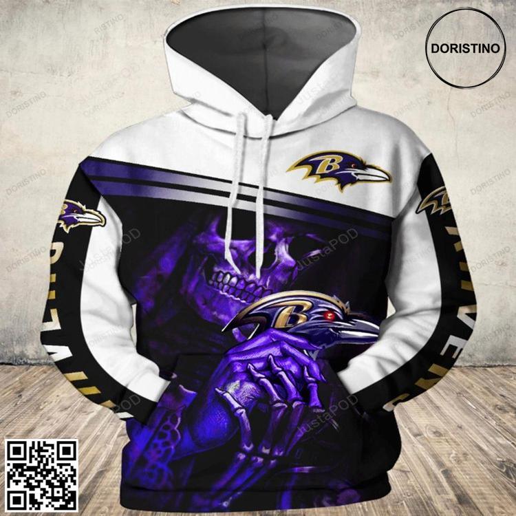 Baltimore Ravens Skull Awesome 3D Hoodie