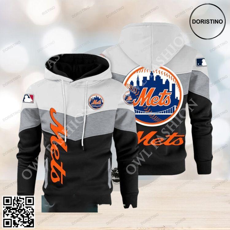 Baseball New York Mets Team Mlb Black White Printed All Over Print Hoodie