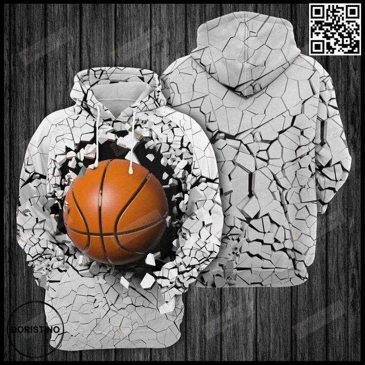 Basketball Breaking Through Wall 3d Awesome 3D Hoodie