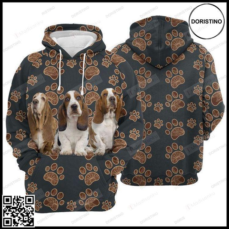 Basset Hound Paw Floral 3d All Over Print Hoodie