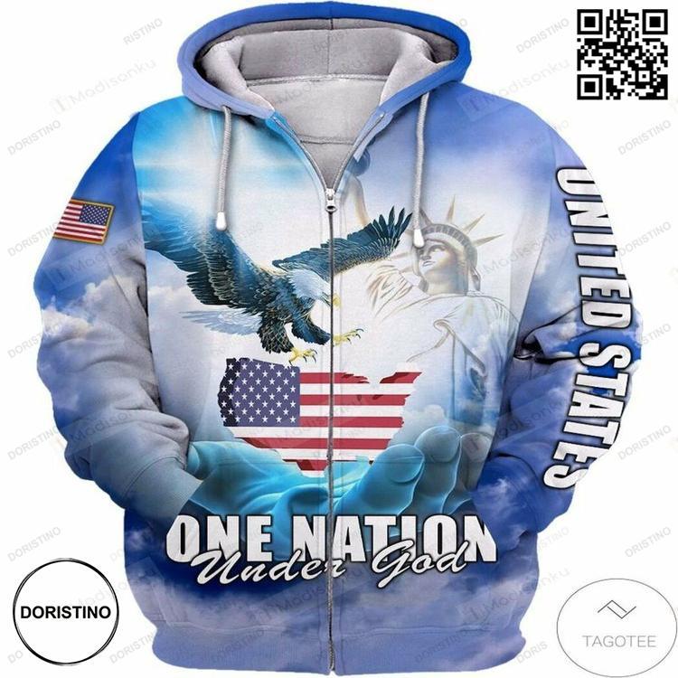 Best Shop Blue Sky One Nation Under God Flag Eagle 3d Limited Edition 3D Hoodie