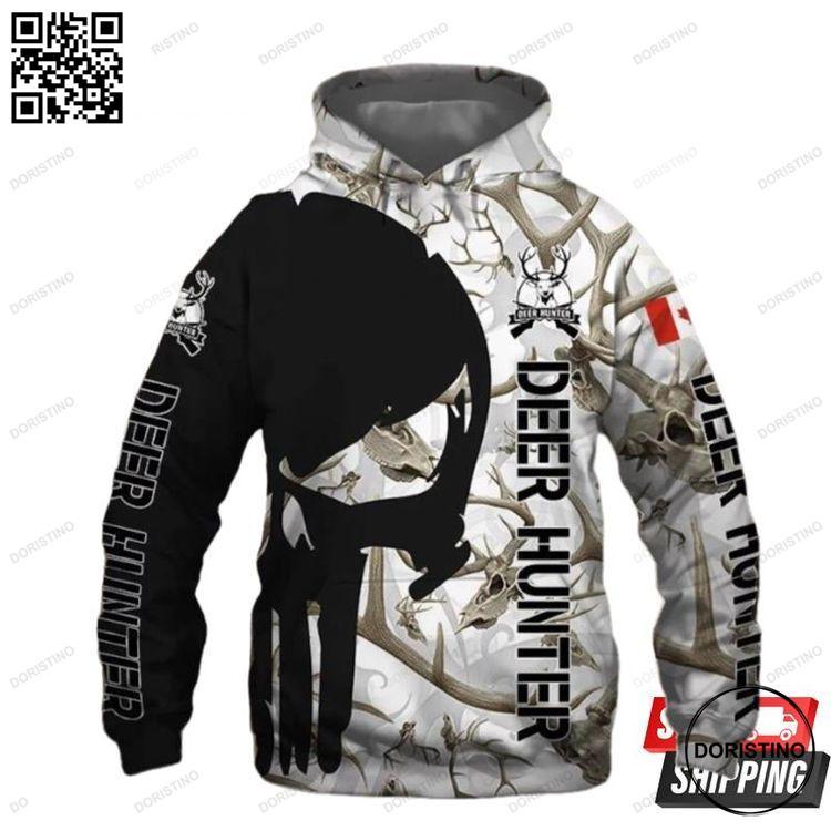 Big Black Punisher Skull Camo All Over Print Hoodie