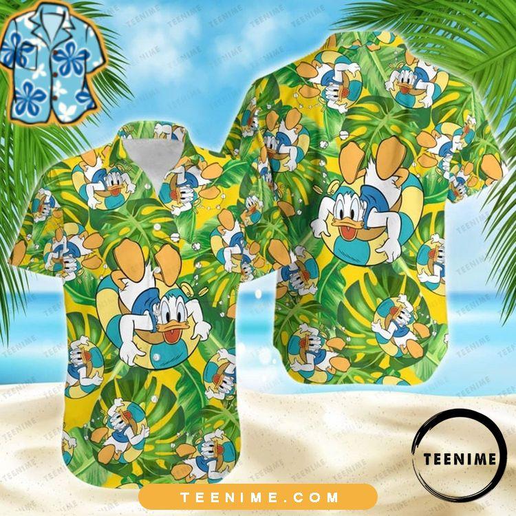Chilling Donald Duck Disney Tropical Leaves Pattern Full Printing Teenime Limited Edition Hawaiian Shirt