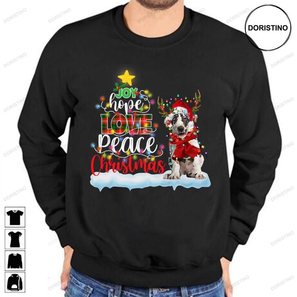 Joy Hope Love Peace Christmas Great Dane Santa Hat Reindeer Trending Style