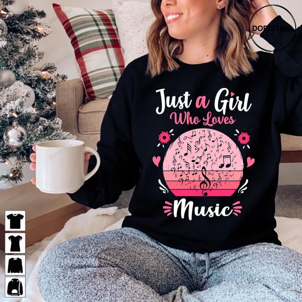 Just A Girl Who Loves Music Pink Retro Vintage Awesome Shirts