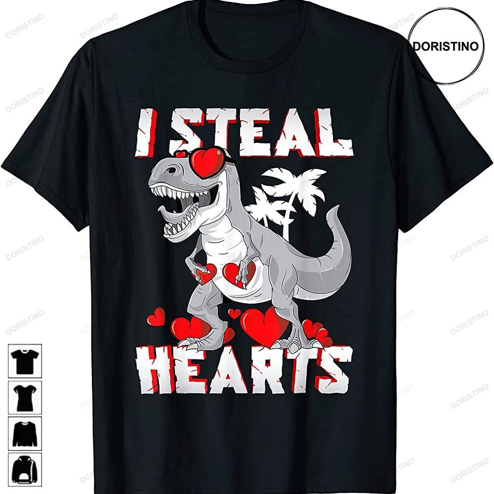 I Steal Hearts Boys Kid T Rex Dinosaur Valentines Day Limited Edition T-shirts