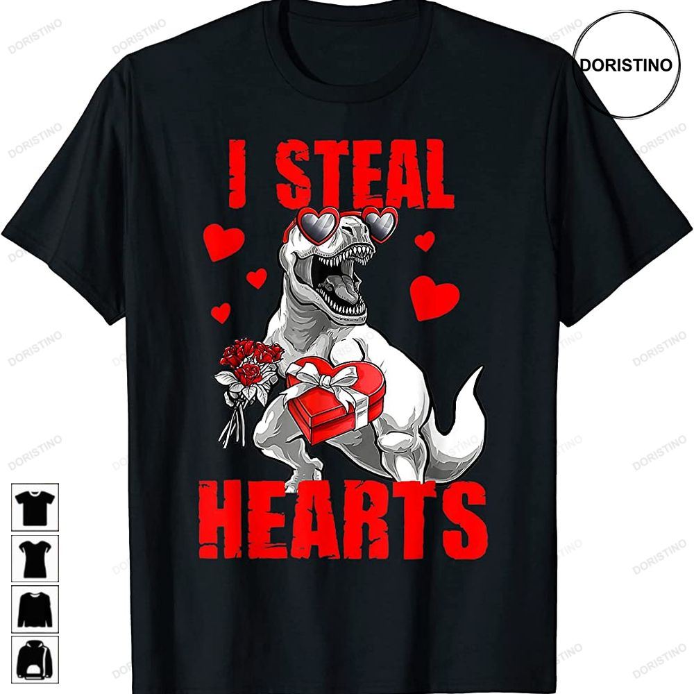 I Steal Hearts Valentines Day Cute Dinosaur T Rex Boys Girls Trending Style