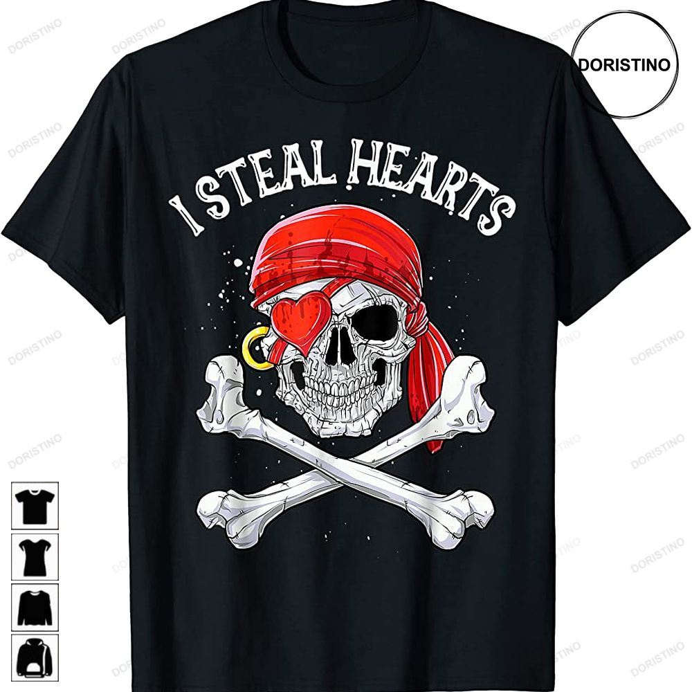 I Steal Hearts Valentines Day Pirate Kids Boys Skull Art Awesome Shirts
