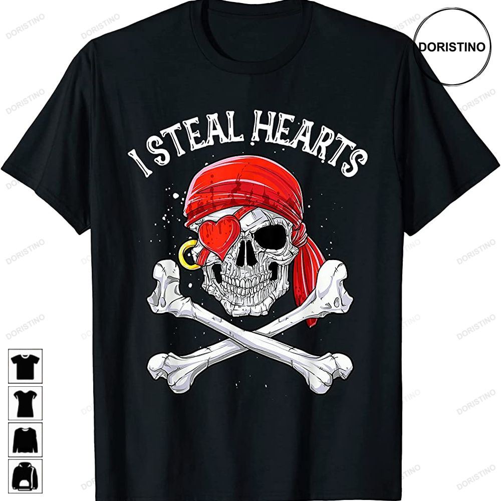 I Steal Hearts Valentines Day Pirate Kids Boys Skull Trending Style