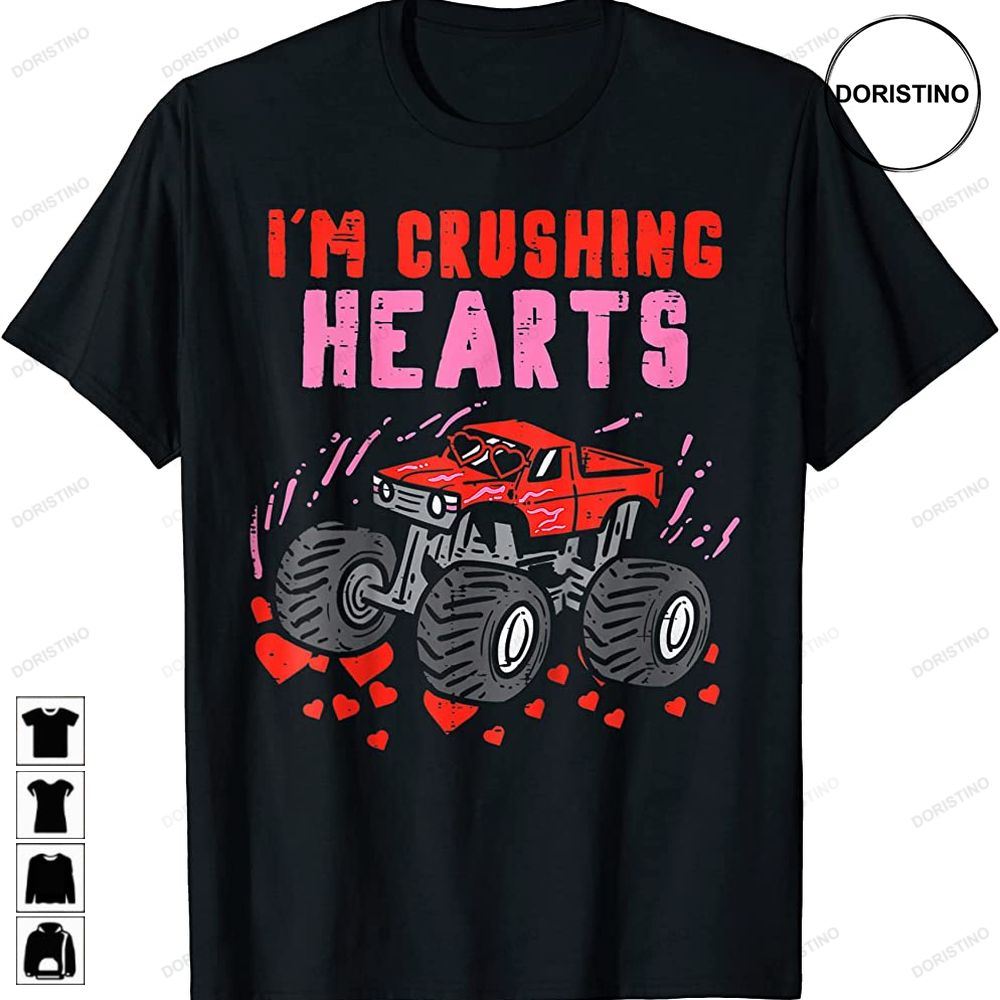 Kids I Crush Hearts Monster Truck Toddler Boy Valentines Day Trending Style