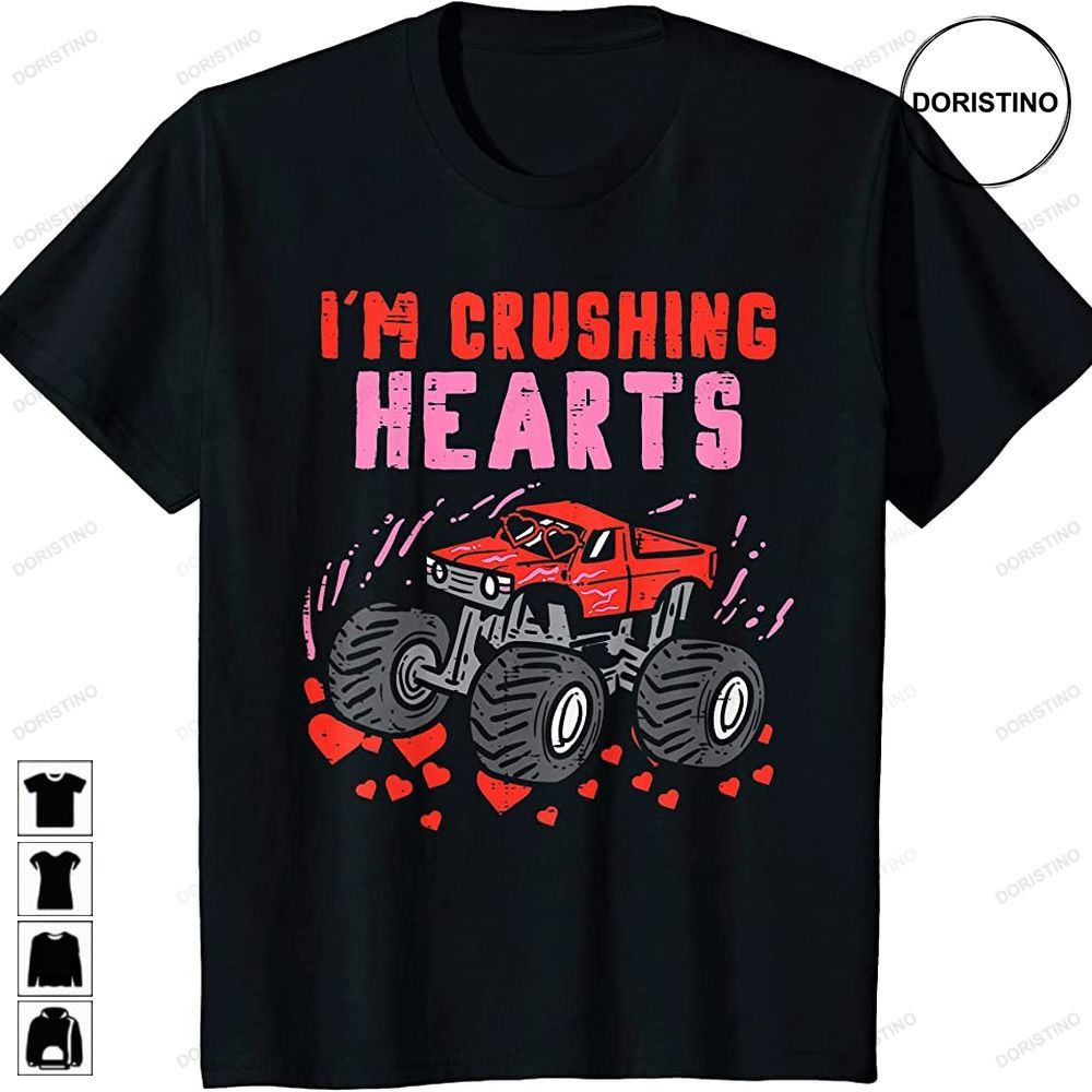 Kids I Crush Hearts Monster Truck Toddler Boys Valentines Day Awesome Shirts