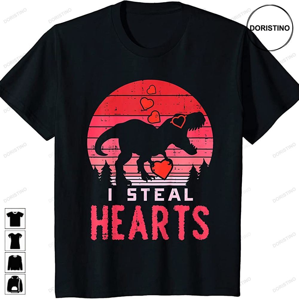 Kids I Steal Hearts Dino Trex Toddler Baby Boys Valentines Day Limited Edition T-shirts