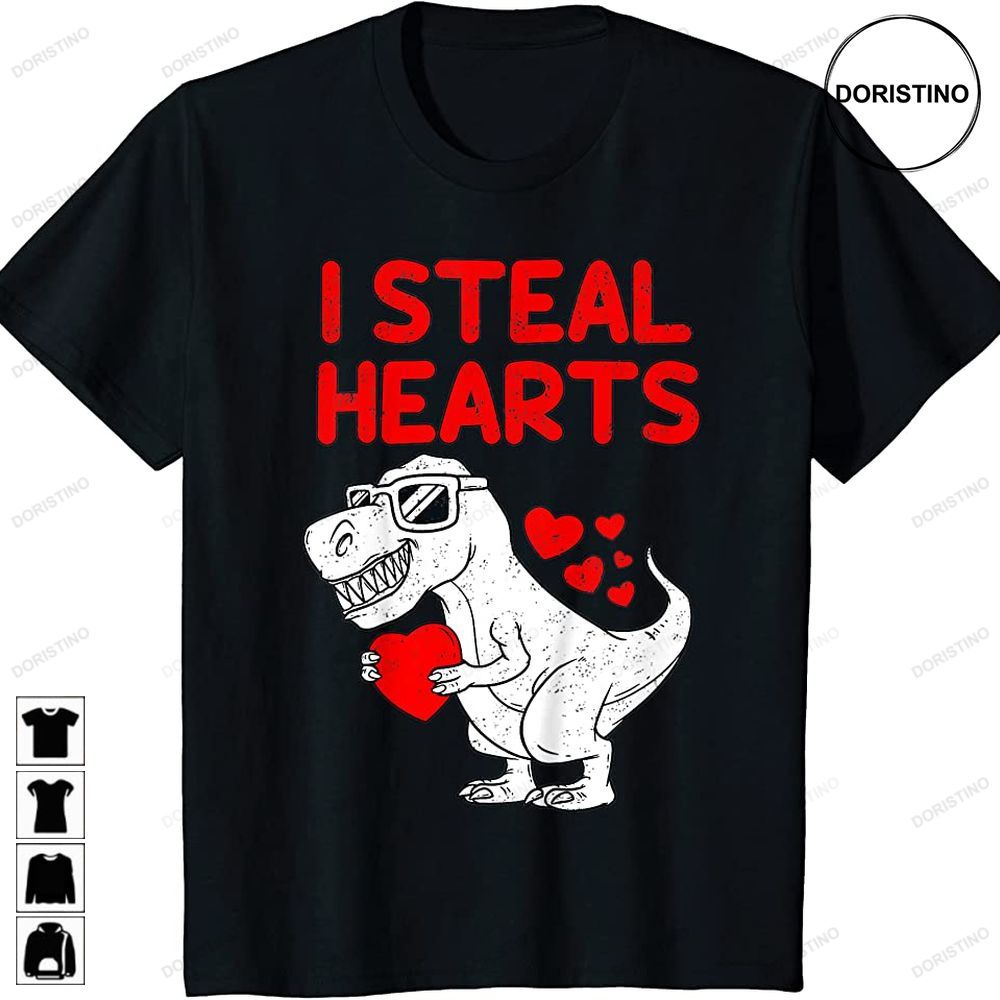 Kids I Steal Hearts Trex Dino Baby Boy Valentines Day Toddler Limited Edition T-shirts