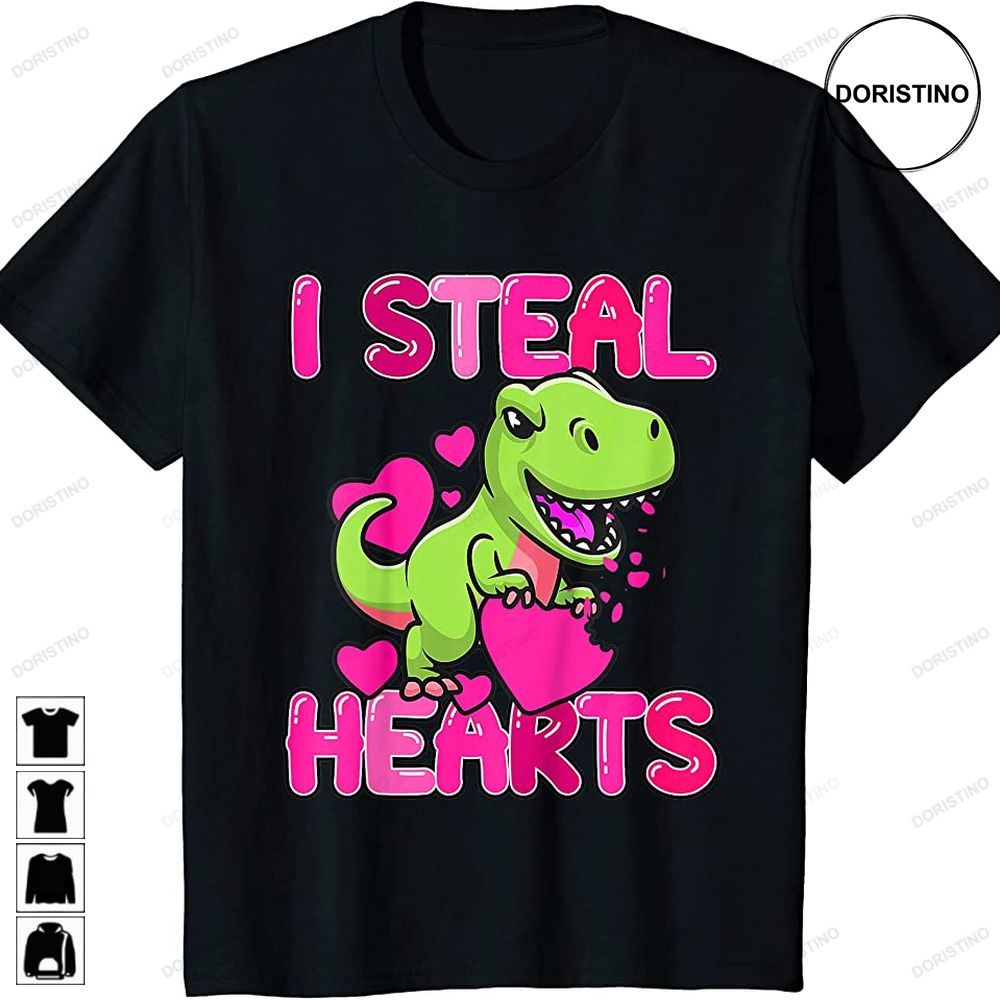 Kids I Steal Hearts Trex Dino Toddler Boy Valentines Day Outfit Awesome Shirts