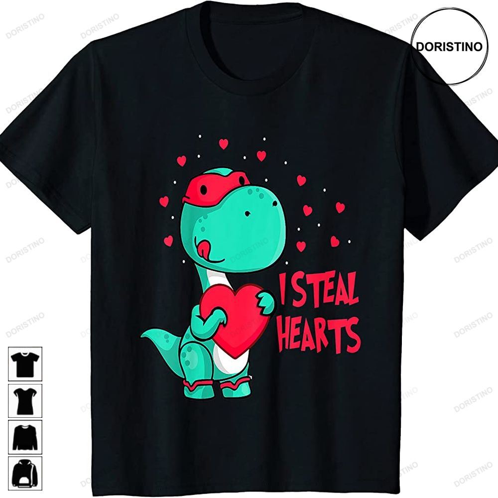 Kids I Steal Hearts Valentines Day Cute Dinosaur V-day Boys Kids Awesome Shirts