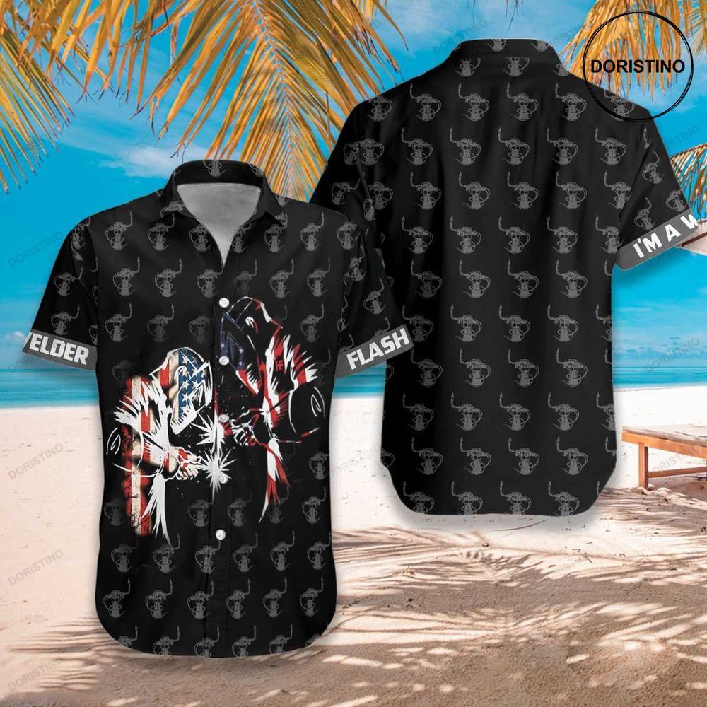 American Flag Welder Awesome Hawaiian Shirt