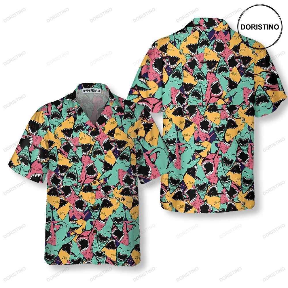 Angry Shark Seamless Pattern Shark Button Up For Adults Shark Prin Limited Edition Hawaiian Shirt