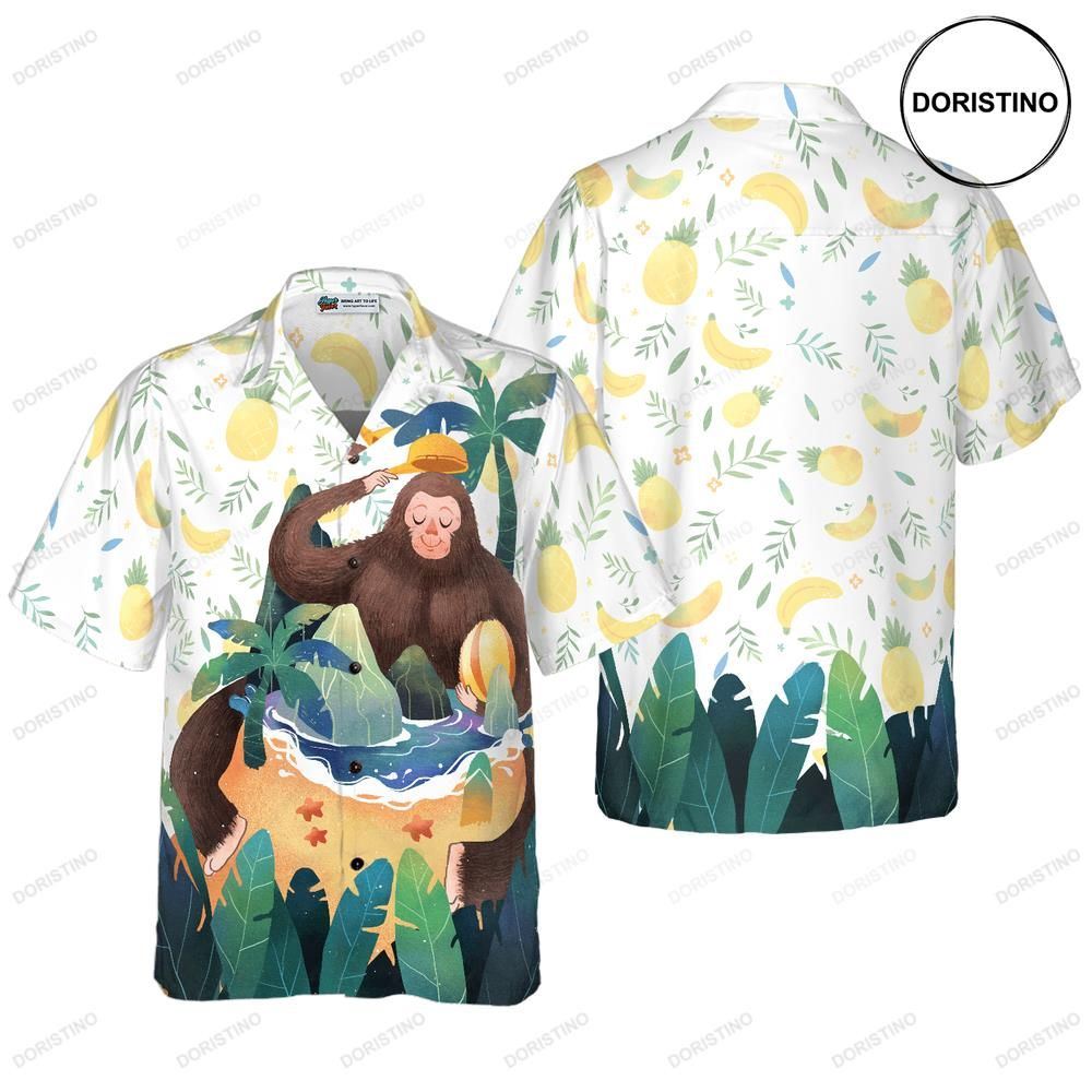 Artistic Bigfoot On The Beach For Men Sasquatch Awesome Hawaiian Shirt